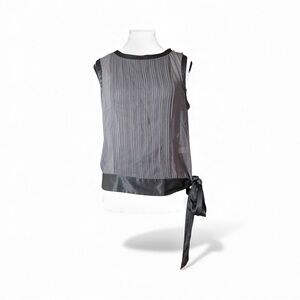 Banana Republic Women's Babydoll Sheer Overlay Silk Gray Sleeveless Side Bow Top